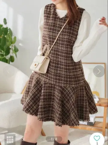 고베 레터스 트위드 점프수트 브라운 체크 점프수트