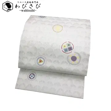 나고야 오비 원 안에 사각형 및 원 무늬 화이트 컬러 O-5560