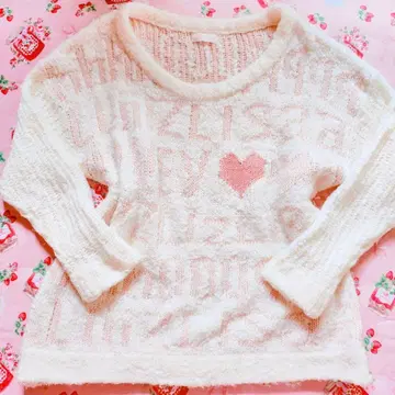 리즈리사 하트 로고 니트 스웨터 크림 핑크 00s 당시물 히메갸루