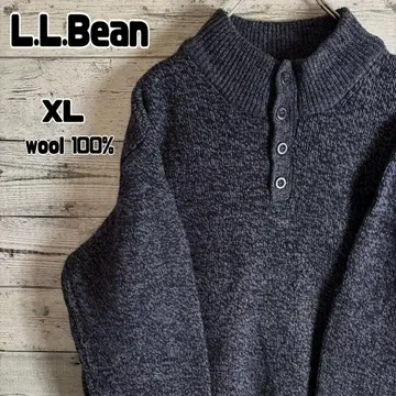 엘엘빈 헨리넥 울 니트 멜란지 하프 버튼 XL 네이비