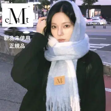 한국 미사용 새상품 mucent 머플러 블루 무센트 체크 복슬복슬