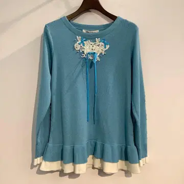 새상품 Super Beauty 꽃 레이스 디자인 니트 블루 사이즈 40