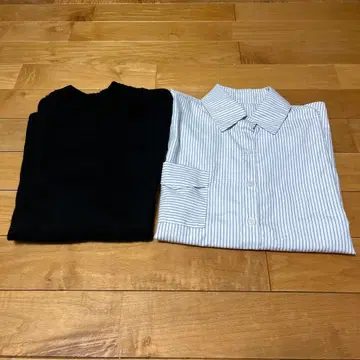 레이어드 스타일의 니트와 셔츠