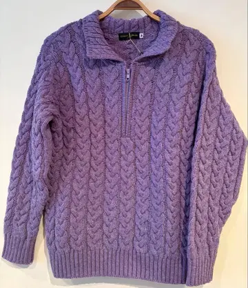 라벤더 케이블 니트 하프 지퍼