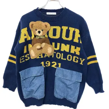 한국 스트릿 K-POP 귀여운 걸리시 구제 의류 곰돌이 자카드 니트