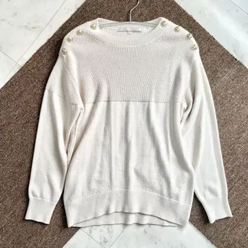 자유구 프렌치 마린풍 워셔블 니트 울 믹스 골드 버튼 화이트 32