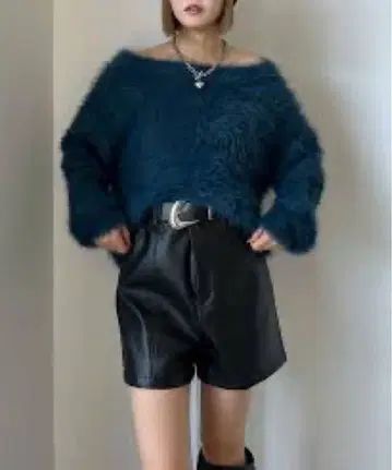 페이지 보이 쓰리피 샤기 풀오버 터콰이즈