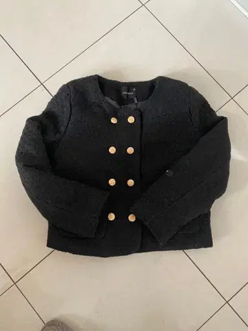 트위드 노카라 블랙 자켓 골드 컬러 버튼 포함