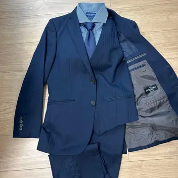 STOVEL&MASON 네이비 스트라이프 쓰리피스 비즈니스 정장 Y5