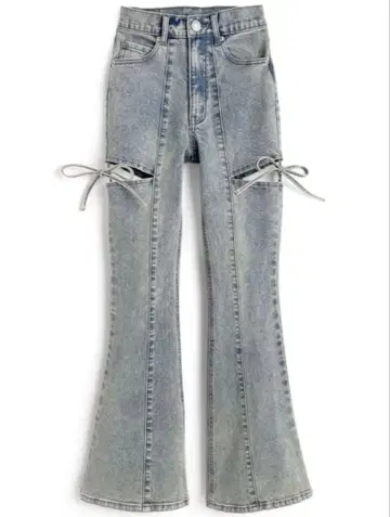 사이드 컷 아웃 리본 플레어 데님 팬츠 GRL [cu578]
