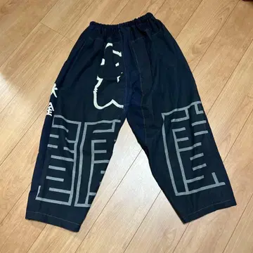 네이비 나염 인반텐 와이드 팬츠