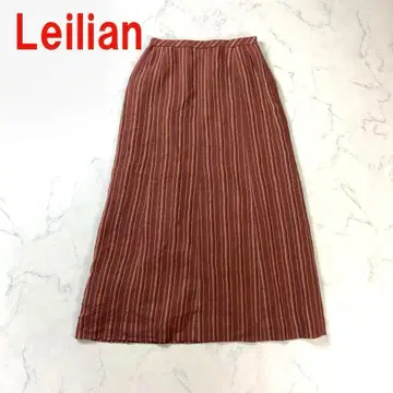 A3742 레리안 롱 스커트 린넨 면 스트라이프 브라운 9