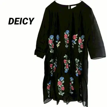 3060M 데이시 7부 소매 원피스 티셔츠 튜닉 블랙 가을 꽃무늬 면