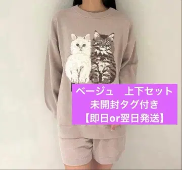 gelato pique 고양이 프린트 룸웨어 상하의 세트