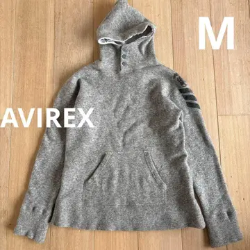 AVIREX 하이넥 버튼 후드티 그레이