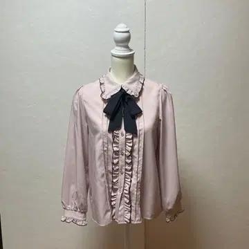 NOEMIE 지뢰 의류 핑크 프릴 리본 긴팔 블라우스