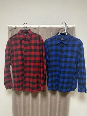 유니클로 UNIQLO 체크 무늬 긴팔 셔츠 2장 세트 L 사이즈