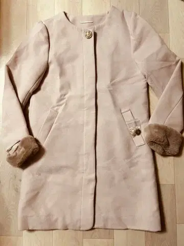 새상품 샘플 노카라 코트 핑크 베이지 M