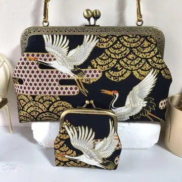 일본풍 패턴 학 가마구치 파우치 장지갑 핸드메이드