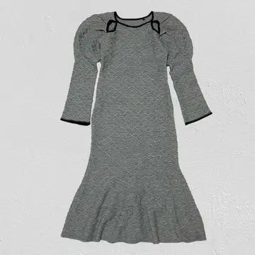 Vis 퍼프 슬리브 머메이드 니트 원피스 꽈배기 배색 그레이 F