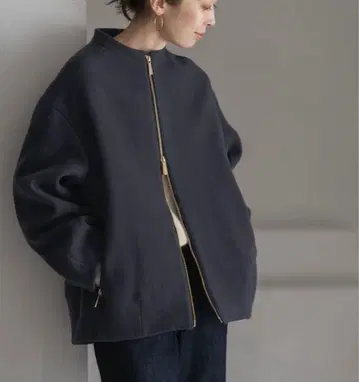 NOBLE MTR 레이즈드 넥 지퍼 코트 그레이 36