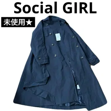 미사용 Social GIRL 피치 소재 롱 트렌치코트 네이비