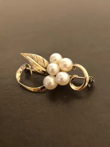 빈티지 스털링 실버 골드 컬러 펄 브로치 925