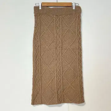 모코아즈 케이블 니트 타이트 스커트 [ F ] 롱 코튼 혼방 허리밴딩