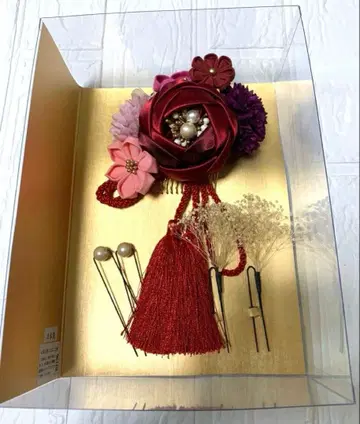 성인식 졸업식 헤어콤 빨간색 동백 츠바키