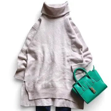 UNITED ARROWS 울 슬릿 롱 터틀넥 니트