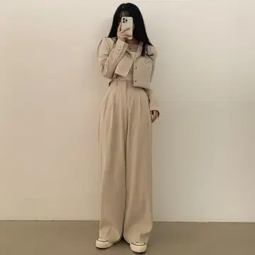 크롭 자켓 슬랙스 셋업