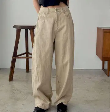 세미 스트레이트 와이드 치노 팬츠 베이지