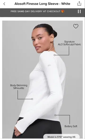 alo 화이트 긴팔 T셔츠 Alosoft Finesse