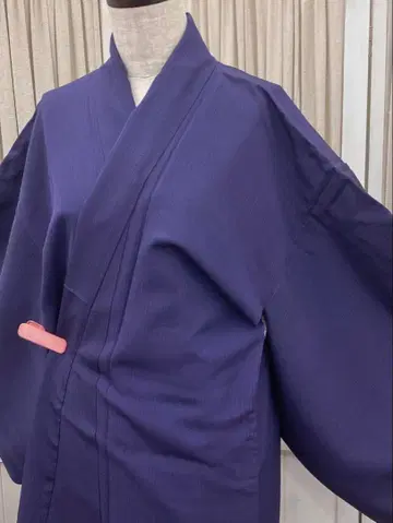 순수 실크 이중 기모노 무지 나뭇결 무늬 청보라색