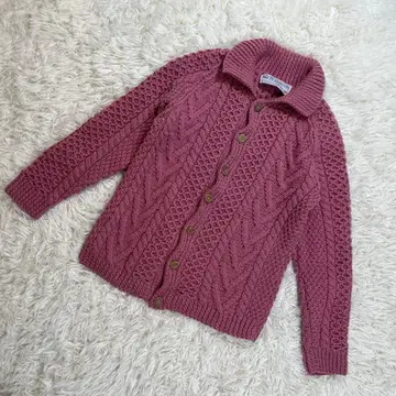 [ 영국제 ] 인버아란 가디건 핑크 S 스코틀랜드 아란 니트