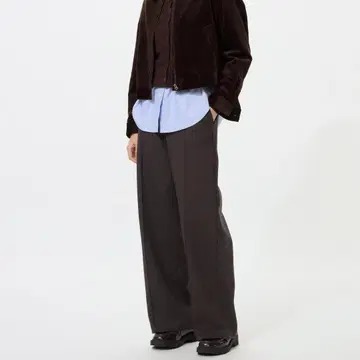 유니클로 브러쉬드 저지 와이드 팬츠 긴 길이 다크 브라운 XS