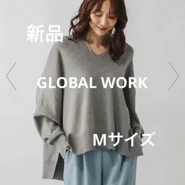 새상품 [ GLOBAL WORK ] 멜티 리브 V넥 풀오버 그레이