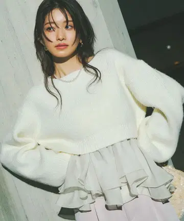 COCODEAL 페플럼 블라우스 x 퍼프 슬리브 니트 세트