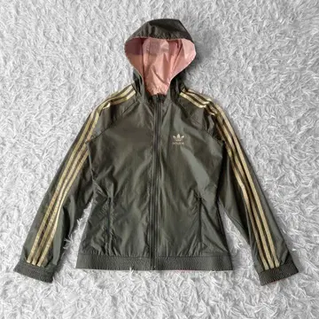 adidas 로고 자수 리버서블 자켓 S 후드 핑크 카키