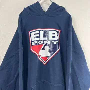 ELB PONY 후드 부착 로고 후드티 네이비