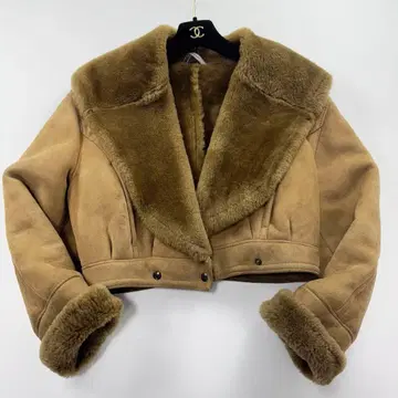 프랑스제 무스탕 자켓 숏 기장 숄카라 양가죽 보아 카멜