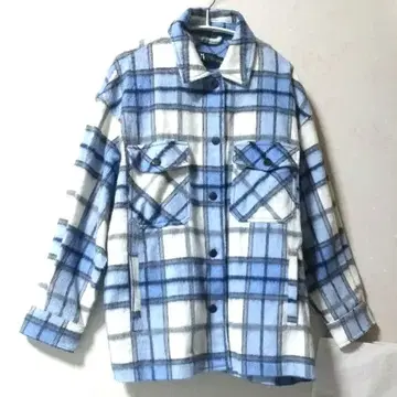 ZARA 플란넬 셔츠 자켓 파랑과 하양 체크 무늬