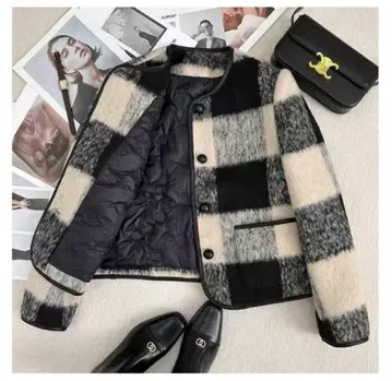 노카라 모노톤 체크 자켓 충전솜 코트 자켓 XL