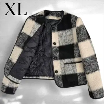 노카라 모노톤 체크 자켓 충전솜 코트 자켓 XL