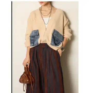 데님 포켓 지퍼 니트 가디건 베이지 에시카 esica frene