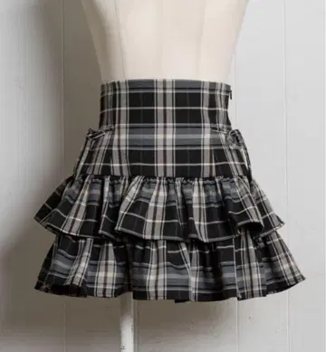 pium 사이드 리본 캉캉 스커트 브라운 체크