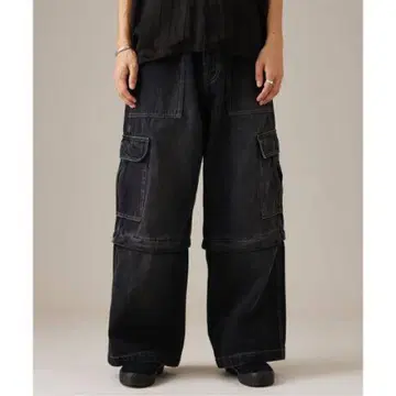 다크 그레이 와이드 레그 카고 팬츠