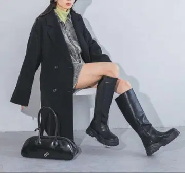 JEANASIS W 체스터 울 리버 미들 코트 블랙