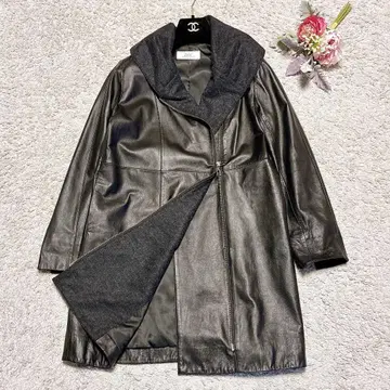 [새상품급] 젤라르 램 가죽 롱 코트 숄카라 블랙 M