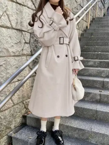 페이크 울 볼륨 슬리브 코트